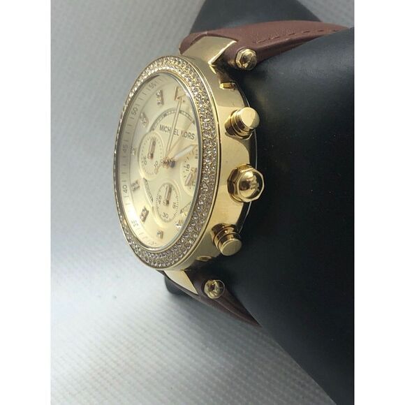 Michael Kors MK5632 Women Brown Leather Analog Champange Dial Wrist Watch BP530 - Picture 2 of 9